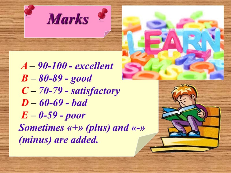 Marks  A – 90-100 - excellent   B – 80-89 - good